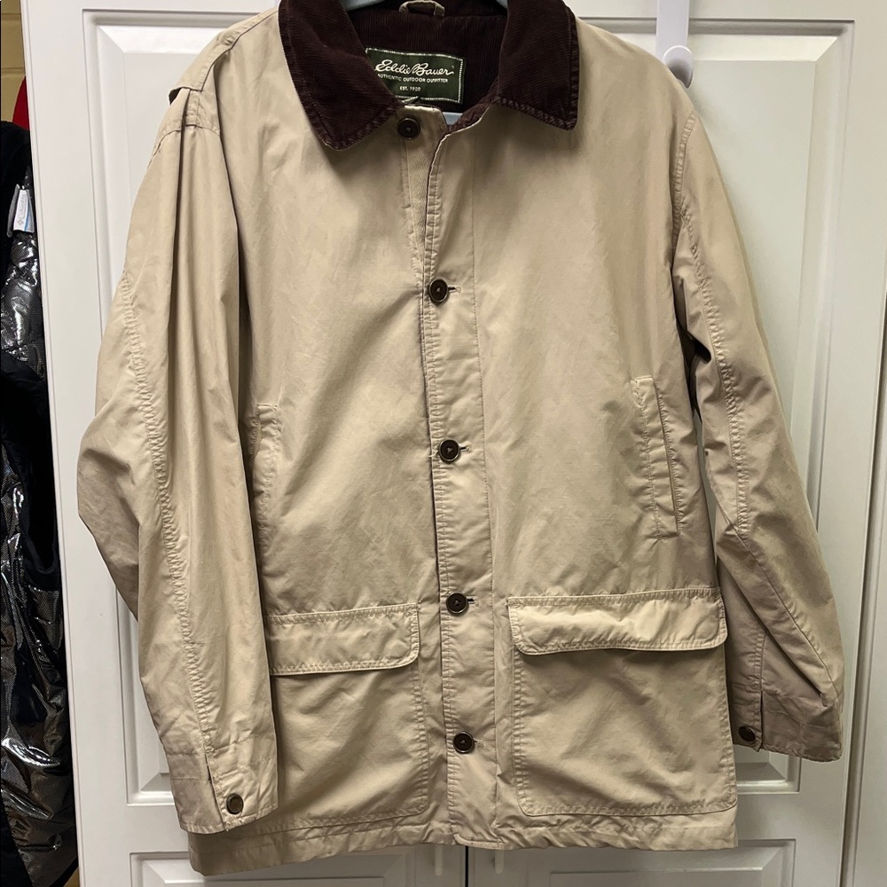 Eddie Bauer Tan Barn Coat with Dark Brown Collar